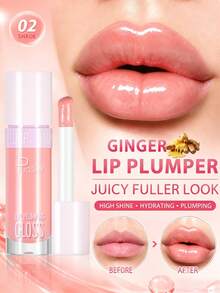Brillo de labios con aceite de jengibre Pudaier, esmalte de labios de cristal de alto brillo, aceite de labios hidratante no pegajoso para labios de aspecto talla grande voluminoso y jugoso, brillo de labios hidratante, excelente regalo para mujeres - #02 - Ver 1