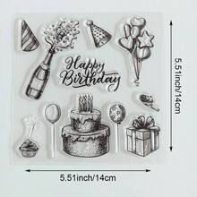 Birthday Party Clear Silicone Stamps Set, Happy Birthday Cake Balloon Gift Animal Transparent Rubber Stamps For DIY Scrapbooking, Card Making, Journaling, Photo Album Decor, Handmade Greeting Card Craft Supplies - Birthday - View 24