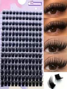 0.07mm D Curl Cluster Lashes, Fluffy Segmented False Eyelash Clusters, DIY Individual Lash Extensions, Mixed Length 9-18mm Wispy Volume Lashes, Dramatic Manga Doll Eye Style, Lightweight Lash Clusters For Halloween Makeup, Party, Festival, Cosplay - D - View 1