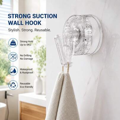 1 Suction Cup Dish Glove Clip, Easy To Install, Detachable Transparent Plastic Wall Hook, Plastic Material, Kitchen Storage Hook Style, Universal Hook Pattern, Multifunctional Hook, Suitable For Dishes, Gloves, Towels, Kitchen, Bathroom, Sink Use.