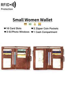 MIYIN Fashionable Retro Women's Leopard Print Short Wallet, Multifunctional Large Capacity Trifold Credit Card Holder, RFID Blocking Wallet, Can Hold Credit Cards/ID/Coins/Cash/Receipts/Photos, Women's Dual Zipper Clutch Purse, Gift, Birthday Gift, Anniversary Gift - 棕色 - 查看 3