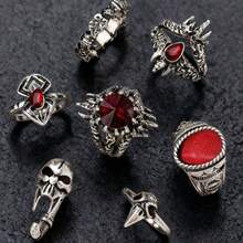 7pcs Halloween Dark Gothic Vintage Punk Skull Rings Set Spider Joint Finger Rings Jewelry - Multi-color 7-piece Set - View 3
