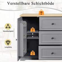 Modern Sideboard In A Minimalist Style / MDF Sideboard / Freestanding Base, High Load-Bearing Capacity / Generous Storage Space / Suitable For Dining Rooms, Living Rooms And Entryways - Grey - View 8