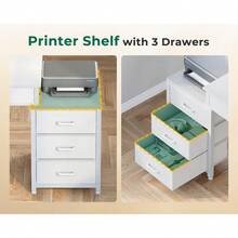Computer Desk With 5 Drawers, 53 Inch Office Desk With Printer Shelf, Reversible Vanity Desk For Home Bedroom, Writing Table Desk For Storage, White - White - View 5