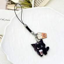 1 Stück süßer Katzen-Getränke-Handy-Anhänger, universelles Smartphone-Accessoire, niedliche Nischen-Dekoration, minimalistischer Heilungs-Anhänger - Verschiedenfarbig - Übersicht 6