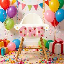 1pc Strawberry Theme 1st Birthday Banner, 2D Felt Strawberry & Daisy, Cute Cartoon 1st Birthday Banner, Suitable For 1st Birthday Party Decoration, Baby Shower, High Chair Decoration & Birthday Party Supplies - A - View 8