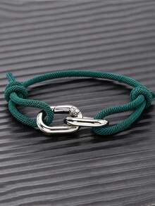 1 buah/2 buah Gelang Tali Anyaman Tangan yang Dapat Diatur, Gesper Tapal Kuda Perak Ganda, Gelang Tali Nilon, Gelang Tangan Minimalis Kasual Serbaguna Unisex - Gelang gesper dua lapis - View 8