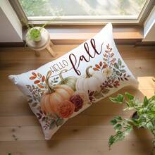 MEMNUN 1pc Autumn Berry, Autumn Leaf, Vintage Rose, Three-Color Pumpkin Pillow Case 40*40cm/45*45cm/50*50cm Made Of Polyester Material HELLO Fall Text Cushion Cover Single-Sided Print Invisible Zipper Polyester Decorative Pillowcase Without Pillow Insert Living Room, Sofa, Bedroom, Car Home Autumn Decoration - Multicolor - View 9