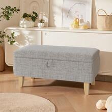 Linen Padded Storage Stool Ottoman Storage Box Footstool Living Room Bedroom Hallway Shoe Stool Footrest - Light Grey - View 12