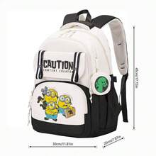 Miniso Sac à dos quotidien large en deux pièces style coréen Minion, bloc de couleurs noir et blanc, avec slogan CAUTION CONTENT CREATER, porte-monnaie rond avec motif fantôme vert, Pe - Couleur 1 - Voir 5