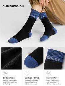 CLIMPRESSION Men's Mid-Calf Sports Socks 5 Pairs, Breathable Cushioned Athletic Socks With SPORT Lettering On Cuff, Running Training Daily Fitness Socks - Black - View 3