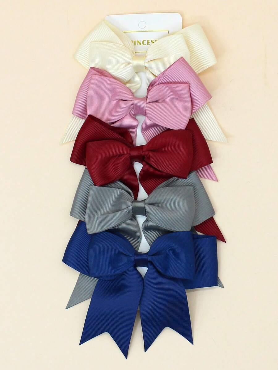 5件/包 女孩/青少年純色蝴蝶結髮夾,多功能休閒髮飾,適合日常配戴 - 彩色 - 查看 1