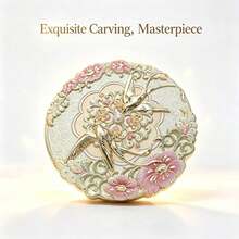 1/2pcs Chinese Style Makeup Mirror Set, Round Floral & Bird Pattern Handheld Mirror, Vintage Enamel Portable Makeup Mirror With Protective Cover, Elegant Portable Beauty Accessory, Suitable For Daily Makeup, Travel, Vanity And Gifts - Multicolor - View 1