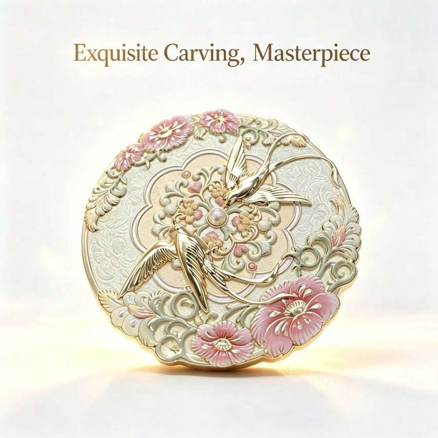 1/2pcs Chinese Style Makeup Mirror Set, Round Floral & Bird Pattern Handheld Mirror, Vintage Enamel Portable Makeup Mirror With Protective Cover, Elegant Portable Beauty Accessory, Suitable For Daily Makeup, Travel, Vanity And Gifts - Multicolor - View 1
