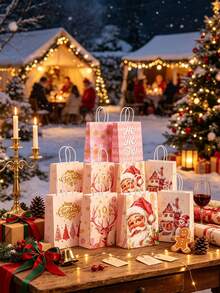 6pcs/1pc Christmas-Themed Gift Tote Bag-Suitable For Gift-Giving, Shopping, And Organizing Items; Perfect For Christmas Parties, Birthday Parties, Themed Events, Gift Exchanges, And More. - One Size Fits All - View 6