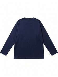 NEVER Give Up Inspirational Letter Loose Long Sleeve T-Shirt Men Spring Autumn Navy Blue Casual Base Layer - Navy Blue - View 4