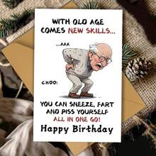 2/5 Sets "Acquiring New Skills With Age" Humorous Elderly Birthday Cards, Grumpy Old Man Cartoon Design, Suitable For Dad, Grandpa, Husband, Brother, Male Friends And Family - A - View 1