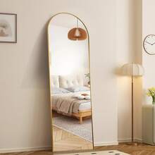 EDIMENS Full-Length Mirror, 160 X 50 Cm, Curved Standing Mirror, Aluminum Alloy Frame, Tempered Glass, For Bedroom, Living Room, Wardrobe - 160x50cm-Gold - 查看 8