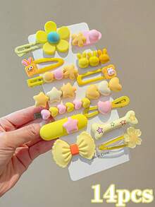 14/28pcs Fresh Sweet Girl Style Cartoon Cute Hair Clips, Suitable For Girls. Flower/Rabbit/Star/Heart/Bow Multi-Style Design, Non-Damaging Hair Accessories, Bangs Clips Side Clips Flyaway Clips, Versatile Daily Accessories - Multicolor - View 13