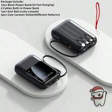 LADAPU This Mini Portable Power Bank Features A 10000mAh Capacity With A Built-In 4-In-1 Multifunction Cable.Mini Powerbank,Small Size, Big Power!  Supporting 15W Fast Charging, It's Compact, Perfect For Travel, Business, Keeping Your Devices Powered Anytime. - Black - View 2