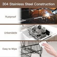 Expandable Over The Sink Dish Drying Rack, Stainless Steel Dish Rack In Sink, Kitchen Sink Drain Strainer With Utensil Holder & Cup Holders, Counter Space Saving & No Assembly Needed, Black - Black - View 5