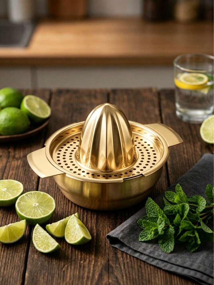 MiLaiWP 1pc Gold Stainless Steel Manual Juicer/Lemon Orange Grapefruit Squeezer, Citrus Easy Squeeze, With Bowl-Shaped Container, 2 Spouts, Bowl Design, Easy To Clean, Suitable For Kitchen, Outdoor And Party Use - Gold - View 10