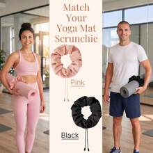 Adjustable Yoga Mat Scrunchie, 2-In-1 Yoga Mat Strap And Hair Tie, Fits All Standard & Extra Thick Yoga Mats, Expands Up To 11" X 11", Pink/Black, NOT Include Mat, ONLY Scrunchie - Adjustable Elastic Mat Scrunchie - View 2