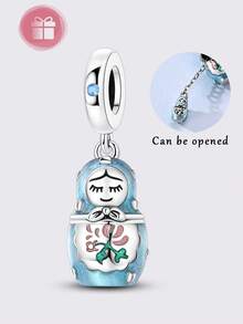 1pc Silver-Plated Matryoshka Series Openable Pendant Cat Enamel Gold Fashion Glasses Bouquet Floral Pattern Charm Suitable For Original Brand Bracelet Necklace DIY Matching - Multicolor - View 14