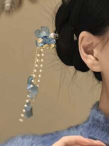 1pc New New Blue Petal Tassel Hairpin Pearl Disk Hairpin Hair Accessories Headpiece - Multicolor - View 6