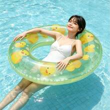 1pc Ranslucent Yellow Duck Swim Ring, Cute Leak-Proof Thickened Inflatable Lifebuoy Waist Float - Little Yellow Duck Swim Ring - View 5