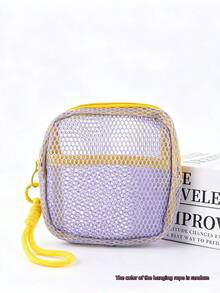1 pieza Bolsa de almacenamiento de malla transpirable portátil, organizador multifuncional pequeño con cremallera para cosméticos & electrónicos, caja de malla de color contrastante portátil, adecuada para viajes y artículos pequeños diarios (color de cordón aleatorio) - Multicolor - Ver 15