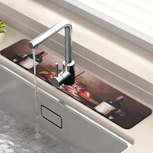 1pc Romantic Wine Pattern Rubber Faucet Splash Guard, Bathroom Faucet Anti-Splash Mat, Mud Guard, Moisture-Proof Non-Slip Faucet Pad, Kitchen Countertop Accessory. Protect Your Kitchen Countertop. - Multicolor - View 4