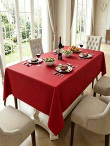 1 pieza Mantel de poliéster resistente a las manchas y a las arrugas, adecuado para fiestas, banquetes, bodas, restaurantes, cafeterías, interiores y exteriores - Rojo - Ver 1