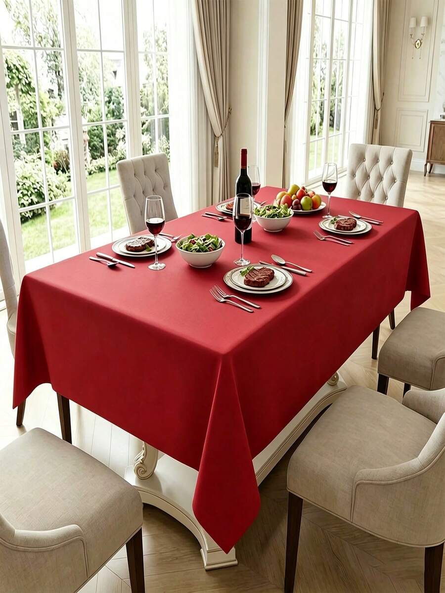 1 pieza Mantel de poliéster resistente a las manchas y a las arrugas, adecuado para fiestas, banquetes, bodas, restaurantes, cafeterías, interiores y exteriores - Rojo - Ver 1