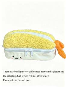 1pc Cute Tempura Fried Shrimp Plush Pencil Case, Large Capacity Multi-Compartment Stationery Storage Bag, Matching Fried Shrimp P, First Day Of School - Multicolor - View 7