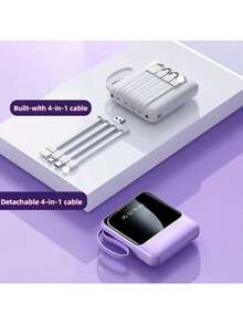 LADAPU Mini banco de energía portátil de bolsillo de 10000 mAh, carga rápida de 5 V2 A, tamaño pequeño, gran capacidad, apariencia elegante, 4 en 1 integrado (cables desmontables), batería recargable de alta velocidad, entrada USB-C y micro USB. - Morado - Ver 7