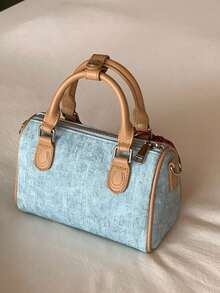 Cherry Embroidered Fabric Tote Bag With Soft Fabric Material And Durable PU Trim, 3D Cherry Embroidery With Matching Pendant For Sweet Atmosphere, Metal Hooks On Both Sides For Detachable Long Shoulder Strap, Suitable For Young Women, Teachers, Casual Shopping And Short Trips - Brown - View 2