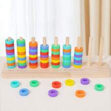 Montessori Early Education Fine Motor Skills Educational Toy Ring Toss Stacking Rings Children Color Recognition Matching Rainbow Rings Fun Toy - Multicolor - View 6