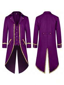 Neues Halloween-Bühnenkostüm für Herren, Vintage-Mittelalter-Frack, Steampunk-Kleid, Rollenspiel-Outfit - Phnom Penh Schwalbenschwanzmantel 2 Lila - Übersicht 1