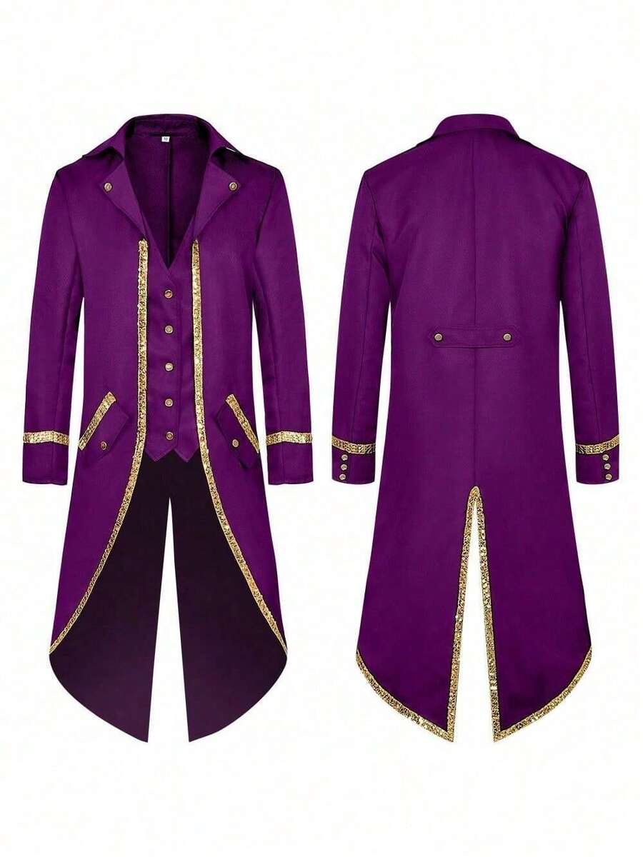 Neues Halloween-Bühnenkostüm für Herren, Vintage-Mittelalter-Frack, Steampunk-Kleid, Rollenspiel-Outfit - Phnom Penh Schwalbenschwanzmantel 2 Lila - Übersicht 1