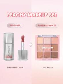 SHEGLAM [2Pcs] Just Blushed 眼影盤和唇彩套組 品牌美妝化妝品 適合女士與女孩 - 剛剛暈染+草莓牛奶 - 查看 2