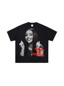 Limited Edition Mariahhh The Scientist Big Face Graphic Rap Tee - The Perfect Addition To Any R&Amp;B Fan's Wardrobe - 黑色 - 查看 1