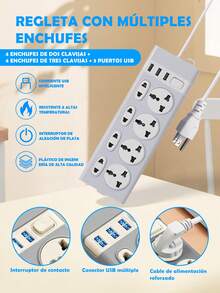Australian Extension Cable, Multi-Outlet Plug, AC Power Strip, Independent Switch, Mains Filter With USB C Charging Ports - Multicolor - View 1