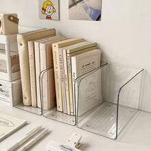 2 piezas Organizador de archivos de plástico, soporte de archivos acrílico transparente, estantería de escritorio, caja de almacenamiento, adecuado para libros, suministros de oficina, revistas, almacenamiento de moda para el hogar y la oficina - 2 piezas transparentes - Ver 7