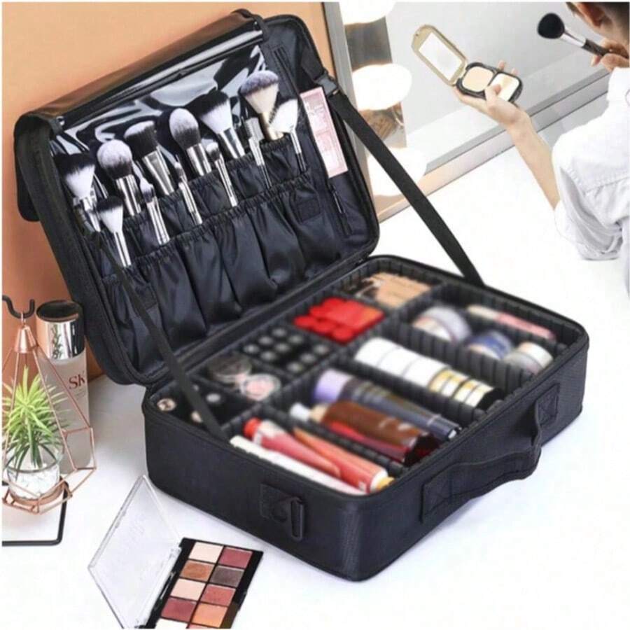 Large Capacity Professional Makeup Case, Can Be Hung On Luggage, Multifunctional One Shoulder/Backpack Style Makeup Artist Cosmetic Storage Box, Beauty And Nail Care Storage Box - Black - View 1
