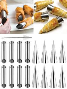 12pcs/16pcs/20pcs/30pcs Stainless Steel Baking Mold Set, Danish Croissant, Spiral Cone Tube Pastry Maker Tools - Silver - View 1