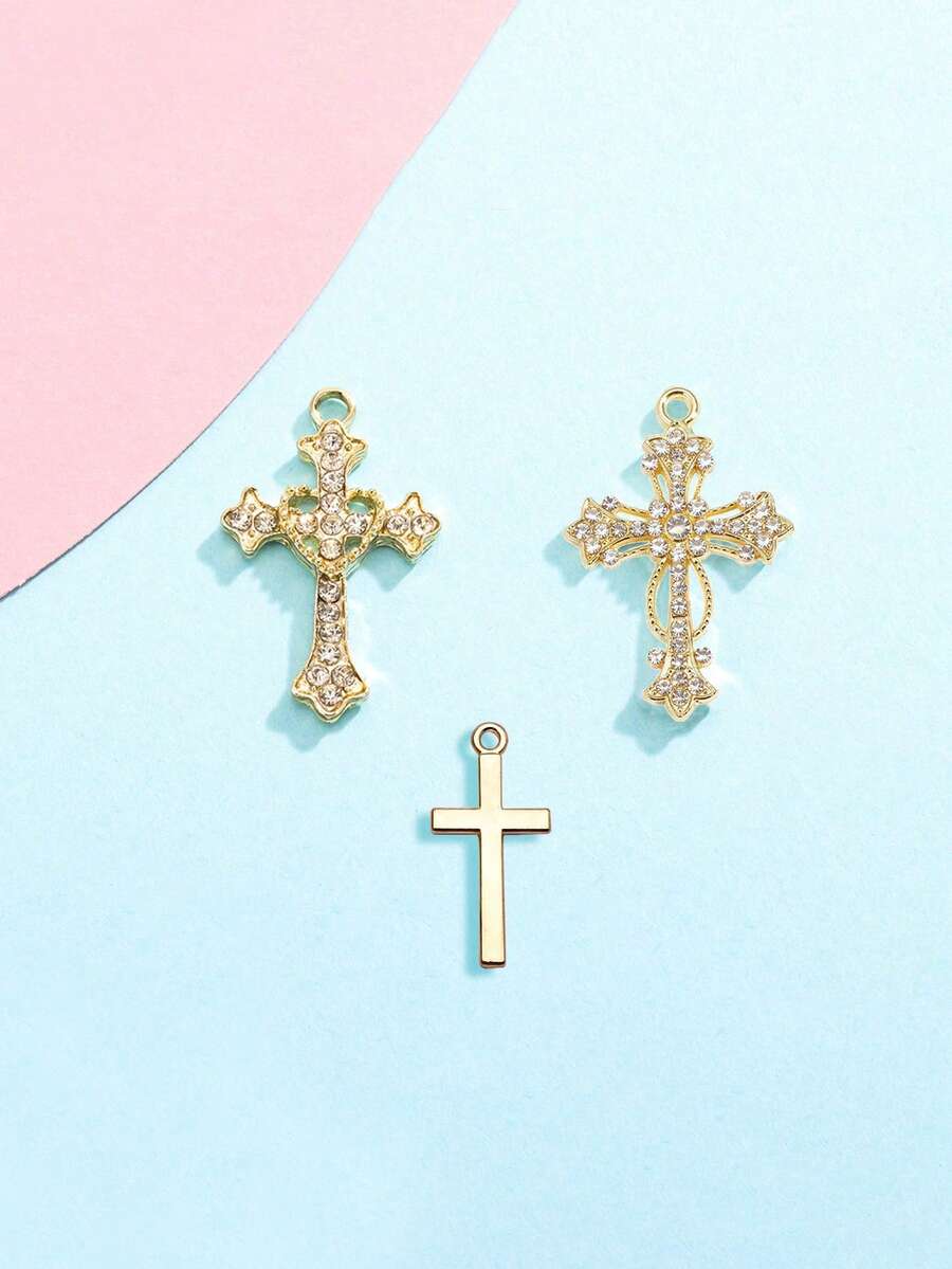 10/20/100pcs Cross Pendant Fashion Personalized Rhinestone Inlaid Accessories Small Charms Alloy Parts DIY Jewelry Necklace Earrings Accessories - Gold - View 1