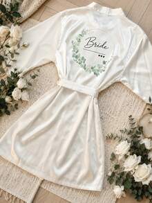 White Bridal Robe, Solid Satin Sexy Tie Sleepwear, Suitable For Vacation, Gift, Party, Bride, Bridesmaid, Wedding Supplies And Bachelorette Party - White Bride - View 3