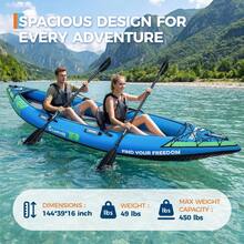 2 Person Inflatable Kayak,Fishing Kayak For Adults, Portable Touring Kayaks With Padded Seat, 3 Fins, Hand Pump, Carry Bag, Repair Kit,12.5FT/450 LBS Weight Capacity - Gradient Sky Blue - View 3