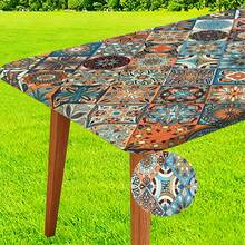1pc Rectangular Mandala Pattern Elastic Washable Table Cover, Wrinkle-Resistant Polyester Fitted Tablecloth, Fashionable & High-End, Suitable For Kitchen, Dining, Outdoor Activities, Picnics, Patio Gatherings, Birthday Parties, Dining Textile - B - View 8